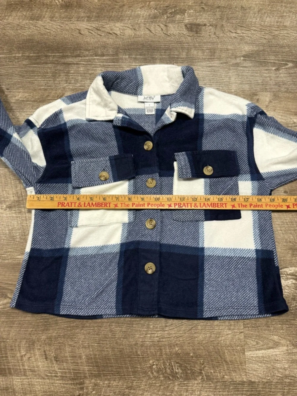 Just Polly New York Fleece Plaid Cropped Button Front Shirt Size Small - Picture 6 of 7